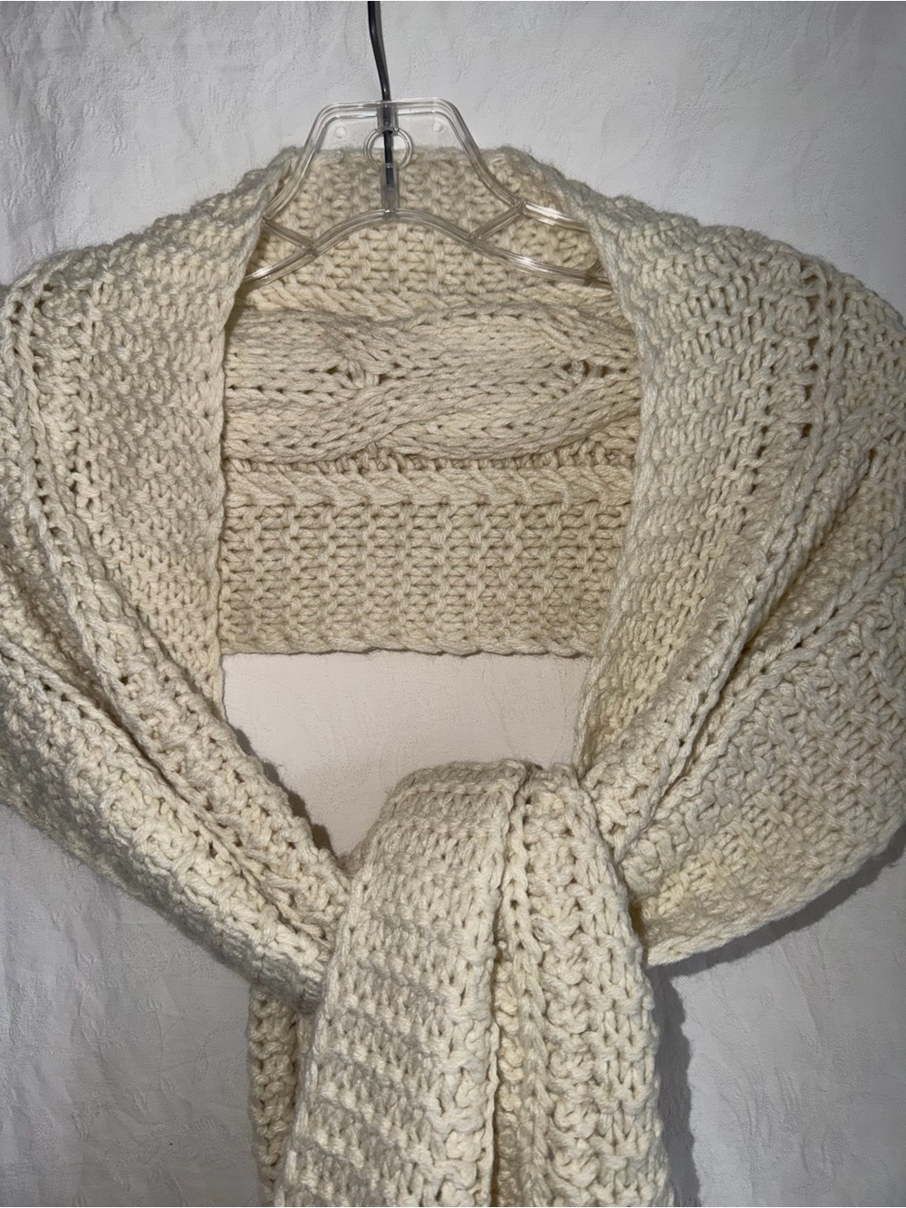 NEW Ivory knitted scarf Free People textured braided knit design garter stitch - Picture 2 of 5